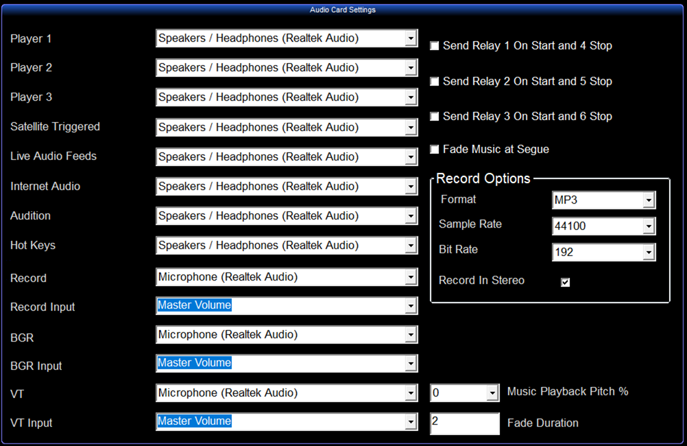 5. Audio Card 
Settings Area