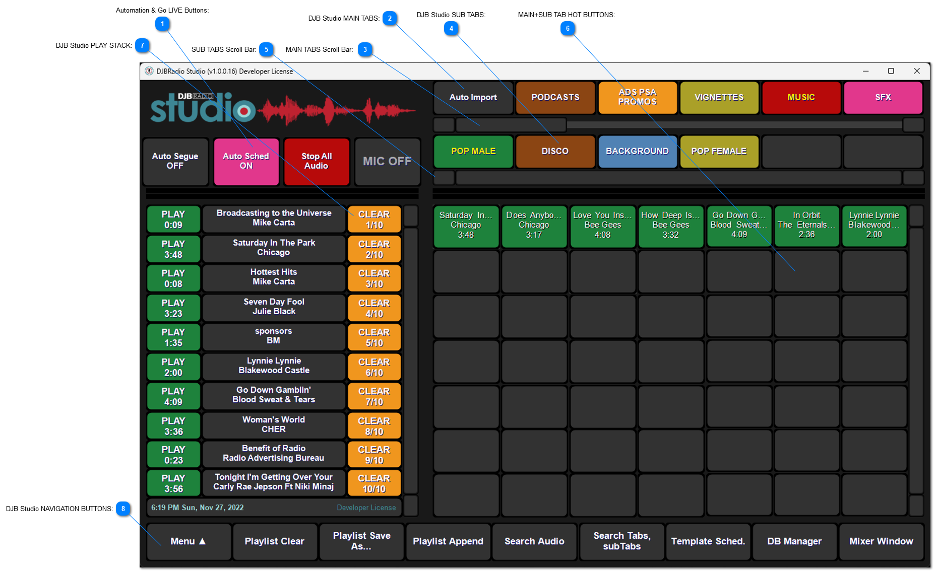 DJB Studio Player GUI Annotated & Explained